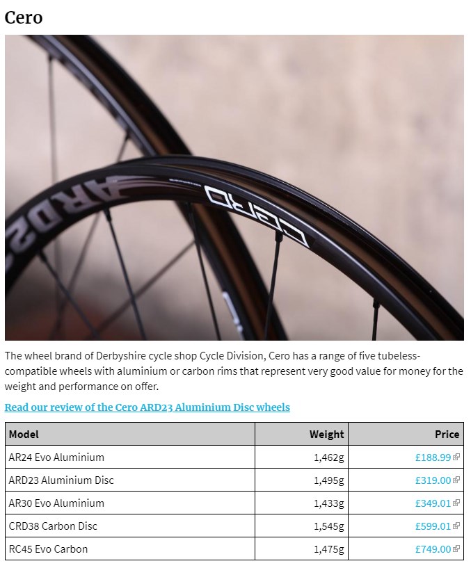 Cero Wheels featured in Road.CC Tubeless Wheelset Buyers Guide